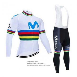 2020 Fietsshirt UCI Wereldkampioen Movistar Wit Blauw Lange Mouwen en Koersbroek