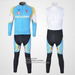 2012 Fietsshirt Astana Lange Mouwen Lichtblauw en Zwart